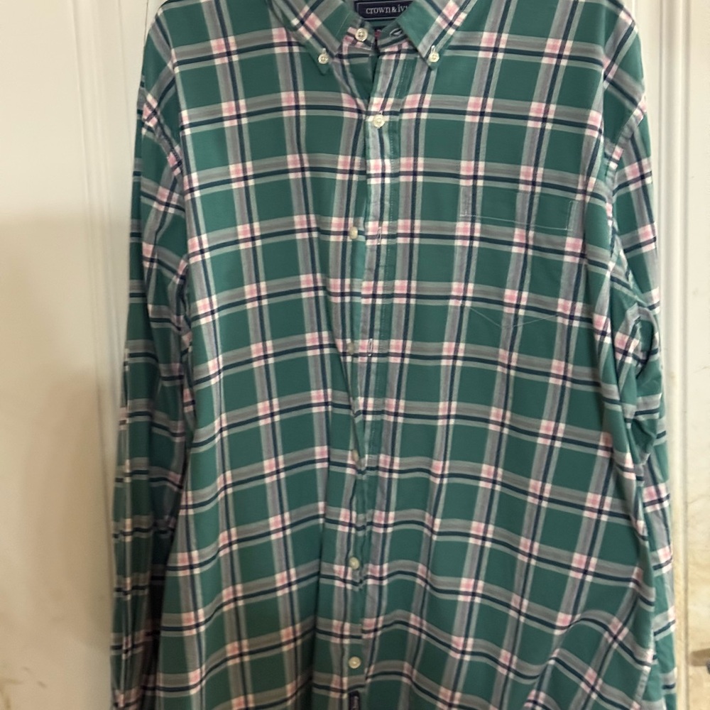 Crown & Ivy Teal and Pink Plaid Men's Shirt